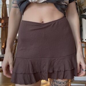 Women's Brown Tiered Ruffle Mini Skirt